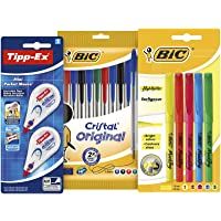 BIC y Tipp-Ex Set Vuelta al Cole de 10 Bolígrafos Surtidos- 5 Marcadores Fluorescentes y 2 Cintas Correctoras